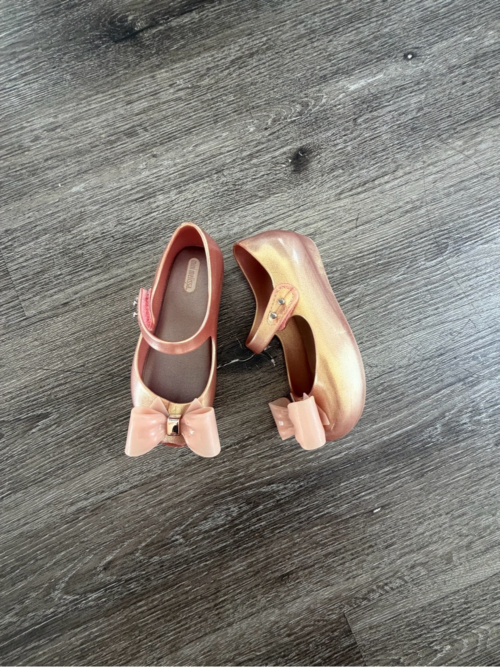 Mini Melissa Girls Rose Gold Mary Jane Flats with Bow